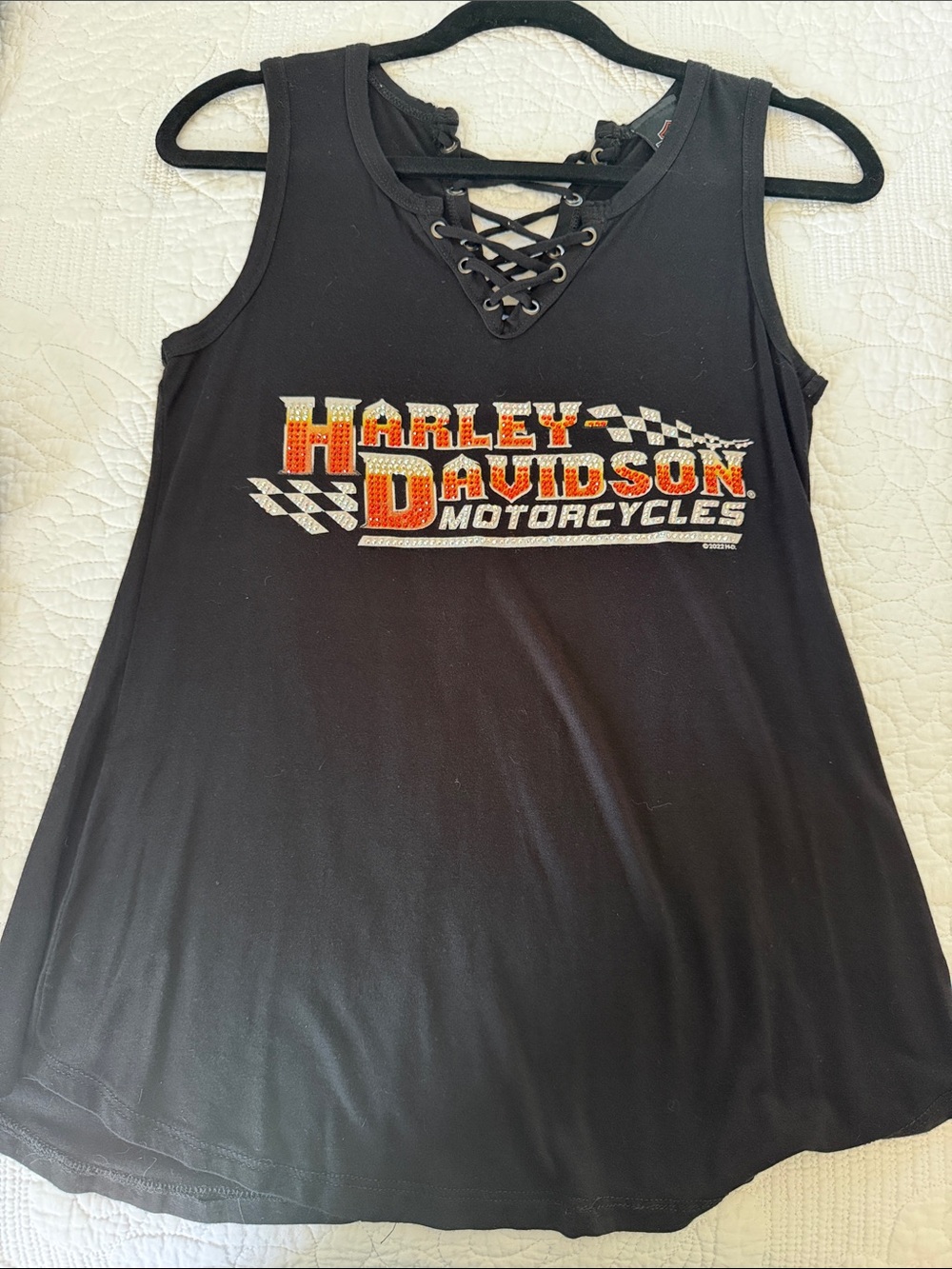 Harley-Davidson Black Lace-Up Racer Tank with Orange Logo